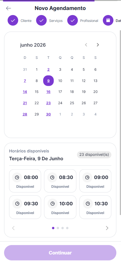 Selecionar dia e horário