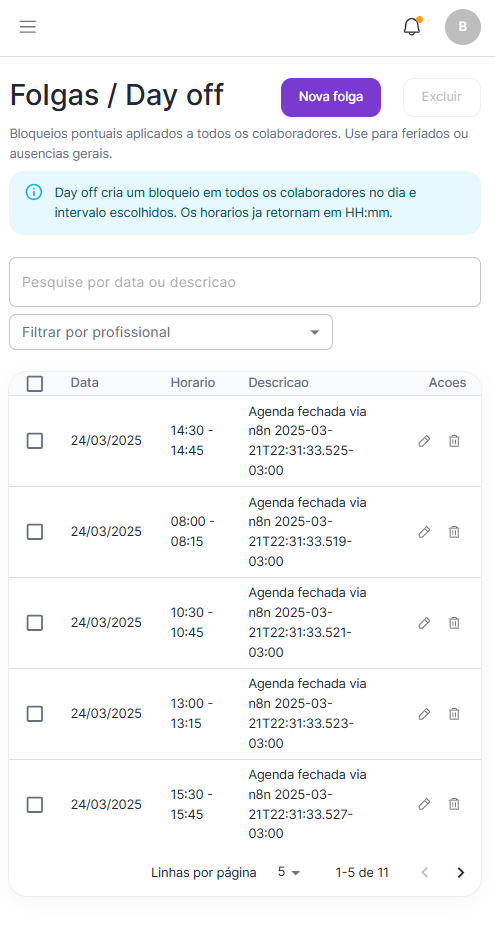 Bloqueio por período