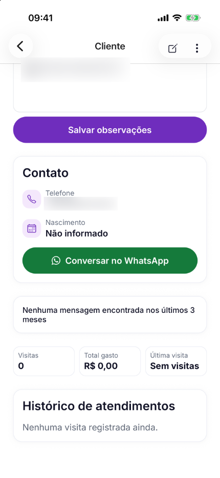 Histórico de atendimentos no app