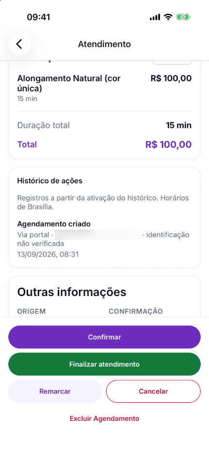 Detalhe do atendimento no app