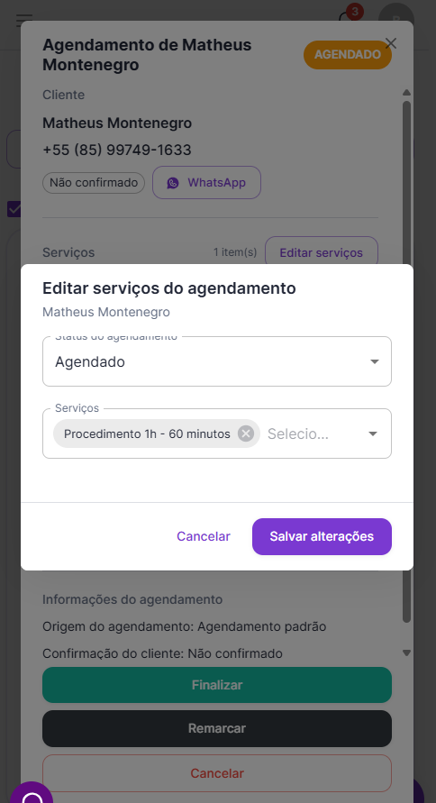 Editar serviços do agendamento