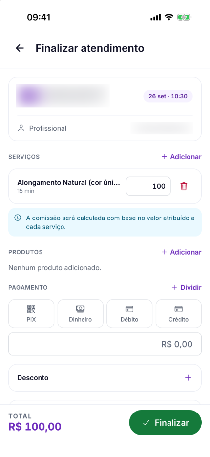 Finalizar atendimento no app