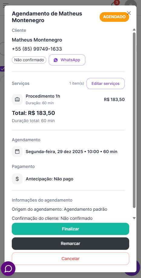 Detalhes do agendamento