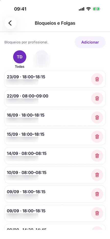 Bloqueios e Folgas no app