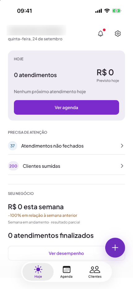 Tela Hoje do app