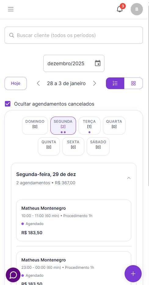 Visao da minha agenda