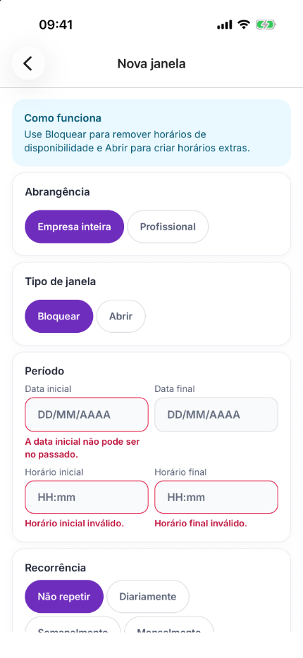 Nova janela no app
