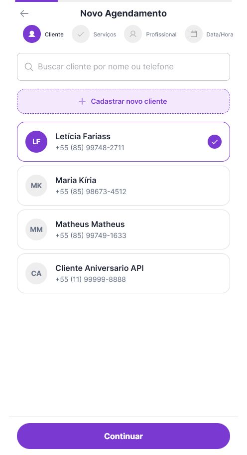 Selecionar cliente para pacote