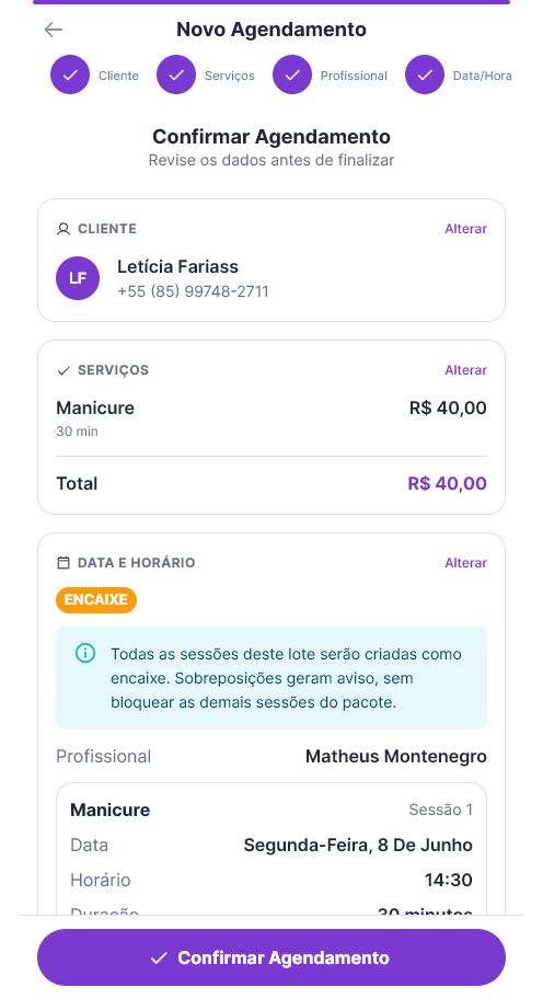 Confirmar agendamento com pacote