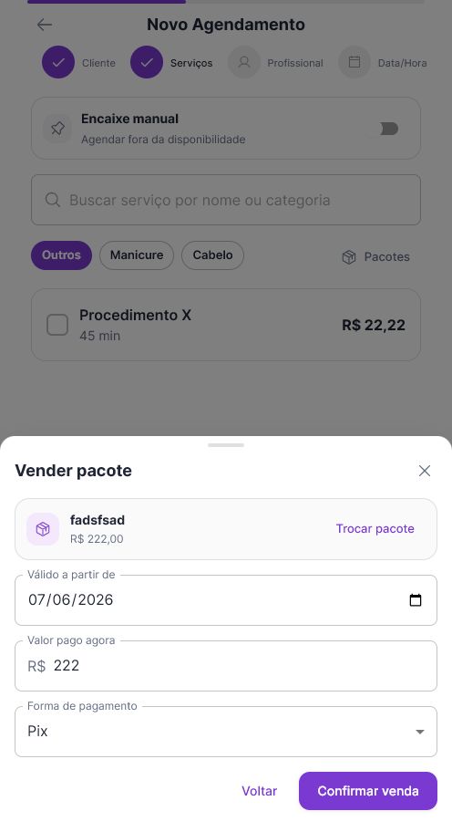Confirmar venda do pacote
