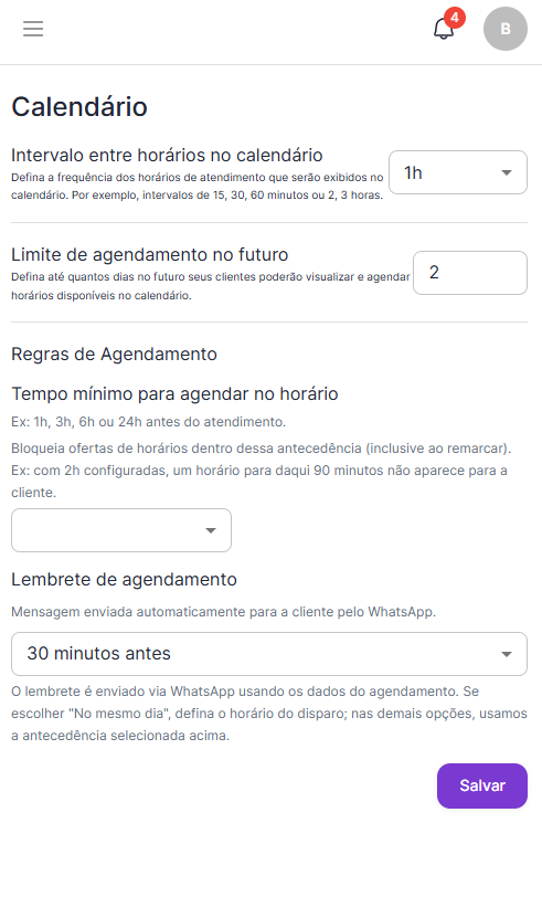 Regras de agendamento