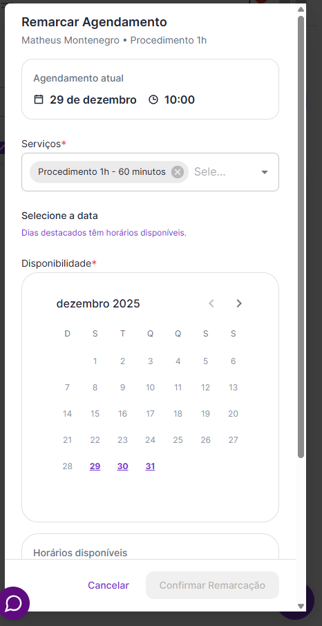 Selecionar novo horário