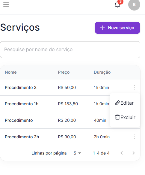 Edicao de serviço