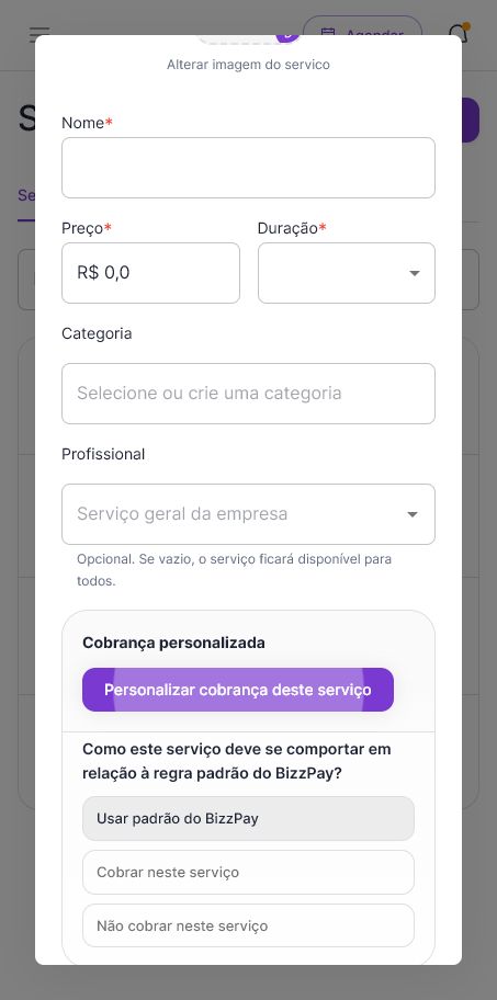 Cobrança personalizada do serviço