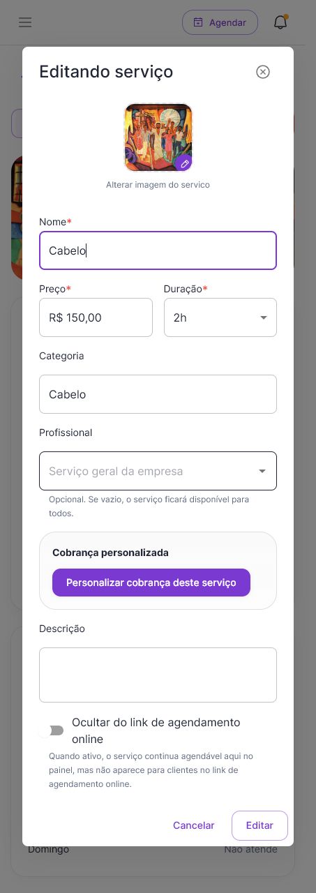 Editar serviço